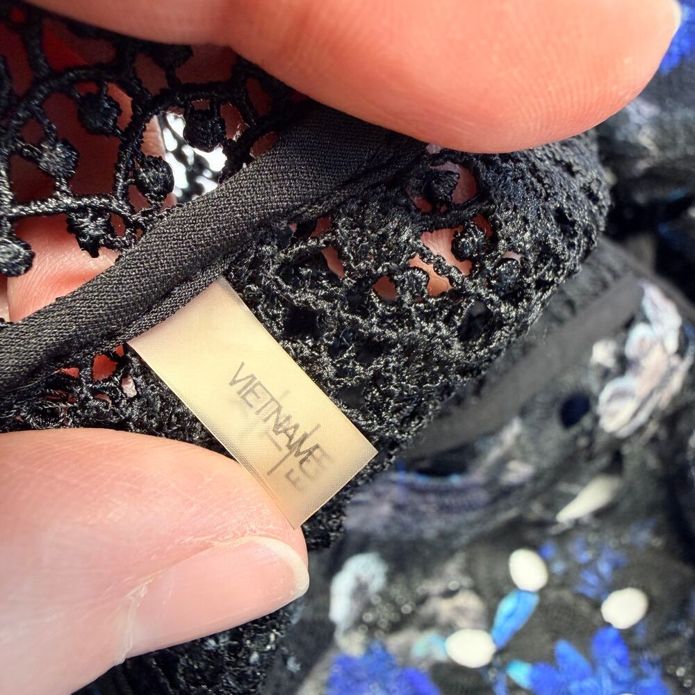 Elie Tahari Womens Brandy Floral Lace Bomber Jacket Sheer Black Blue XS - Picture 11 of 13